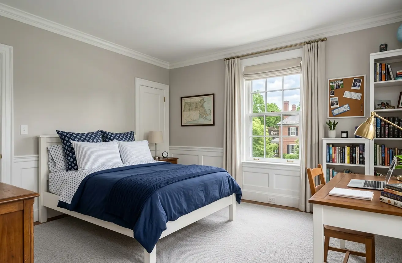 Teen bedroom, full mattress and carpet