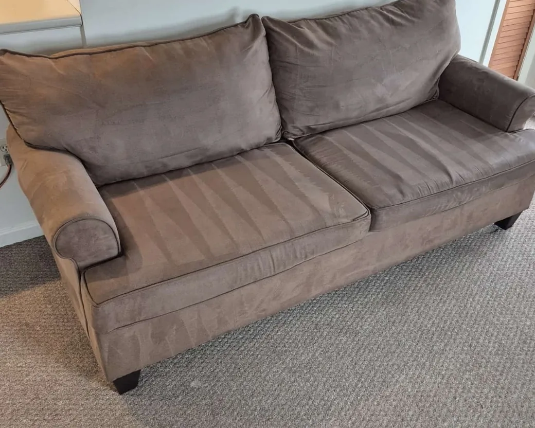 Brown microfiber sofa after cleaning